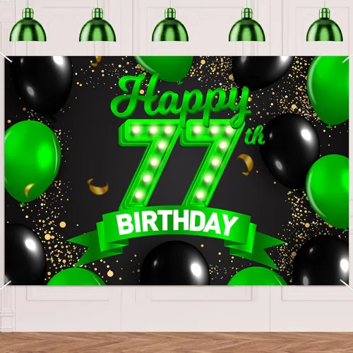 Miniatura 74 de Cartel de feliz cumpleaños 26 verde y negro, telón de fondo con texto en inglés "Cheers to 26 years old confeti", globos de confeti, decoración