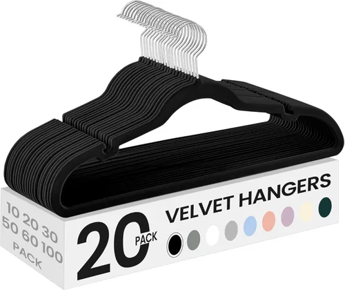 Miniatura 18 de SONGMICS Paquete de 30 perchas de terciopelo antideslizantes con muescas para el hombro, barra para pantalones, gancho giratorio de 360°, ahorro