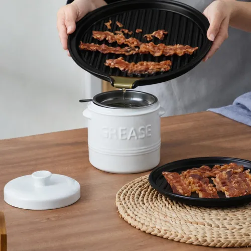 Miniatura 2 de ONEMORE Bandeja de tocino para microondas y tocino de cerámica, estante para cocinar al horno, máquina de tocino crujiente, plato redondo de tocino