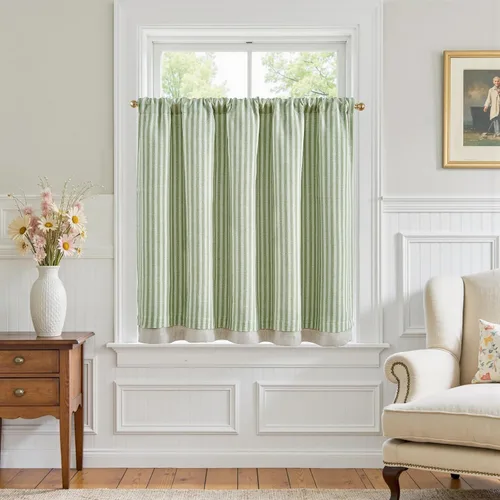 Miniatura 14 de jinchan - Cortinas de lino a rayas para cocina de 20 pulgadas de largo, cortinas de varios niveles, estilo granja moderna de café, tratamientos