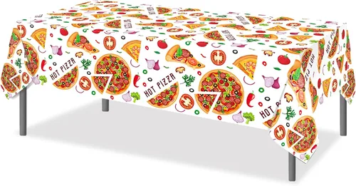 Miniatura 3 de Lide Road Mantel para fiesta de pizza, 2 piezas, con temática de pizza, decoración de fiesta de cumpleaños, cubierta de plástico desechable