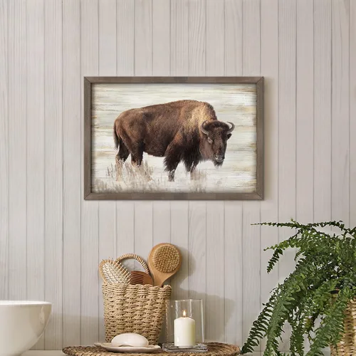Miniatura 3 de Arte de pared enmarcado de bisonte americano, imagen rústica de vida silvestre, animales pintados, impresiones de búfalo, ilustraciones de madera