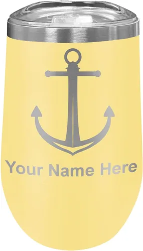 Miniatura 29 de LaserGram Vaso de vino de acero inoxidable de doble pared, ancla de barco, grabado personalizado incluido (negro)