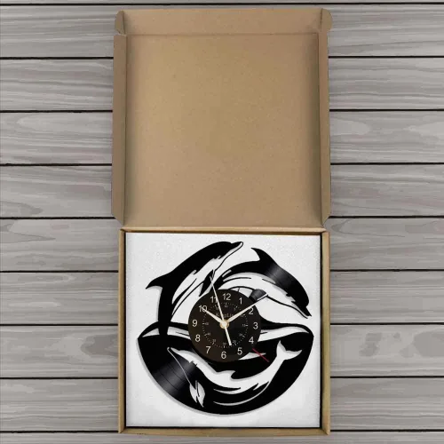 Miniatura 6 de KingLive Dolphin Fish - Reloj de pared de disco de vinilo de 12 pulgadas (11.8 in), color negro, moderno, decorativo, hogar, oficina, niños
