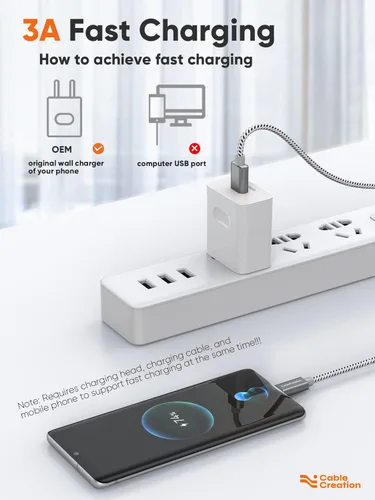 Miniatura 3 de CableCreation Cable USB C, cable corto USB a USB C 3A, cable de carga rápida trenzado USB C macho a USB macho para banco de energía, Galaxy S23
