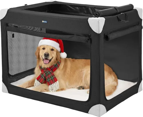 Veehoo Jaula grande para perros para interiores y exteriores, portátil, plegable, para perros, de 36 pulgadas, suave, plegable, con ventanas de