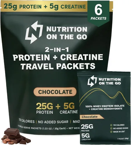 Nutrition On The Go - Paquetes de proteína aislada de suero con creatina – 25g de proteína + 5g de creatina – Polvo de proteína de porción única