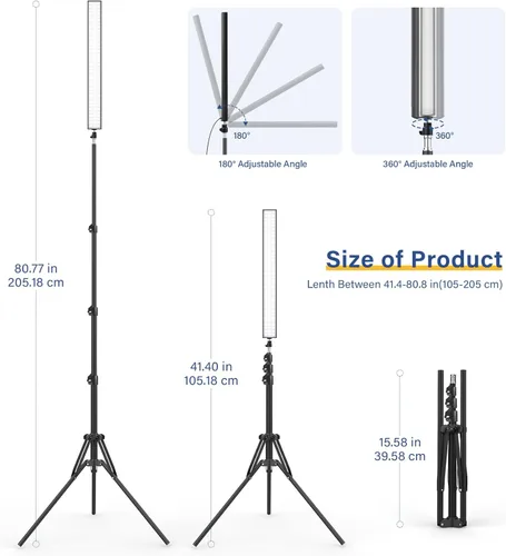 Miniatura 3 de Paquete de 2 barras de luz LED de video con soporte de trípode de 62.99 pulgadas/filtro de color, regulable 2500K-8500K luz de estudio kit