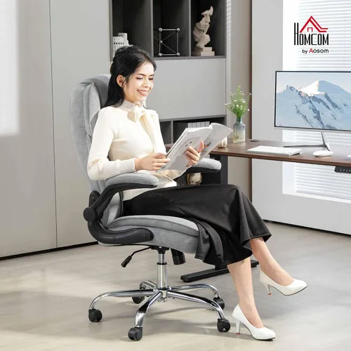 Miniatura 2 de HOMCOM Silla de oficina con respaldo alto, silla de escritorio ejecutiva con ruedas giratorias, reposabrazos abatible, altura ajustable, silla