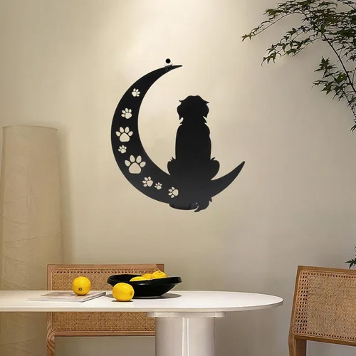 Miniatura 2 de VZVXCC Arte de pared de metal para perros, decoración para exteriores, escultura de pared de metal negro de 12 pulgadas, decoración para colgar