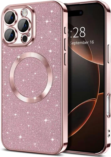 Miniatura 51 de Hython Funda para iPhone 13 Pro Max con purpurina, fundas magnéticas transparentes para teléfono con protector de lente de cámara