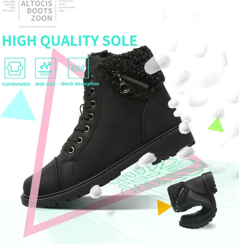 Miniatura 4 de ALTOCISWomen'sWinterBootsWater-ResistantPULeatherAnkleBootiesLaceupWinterAnkleBootWarmAnti-SlipCombat Boots
