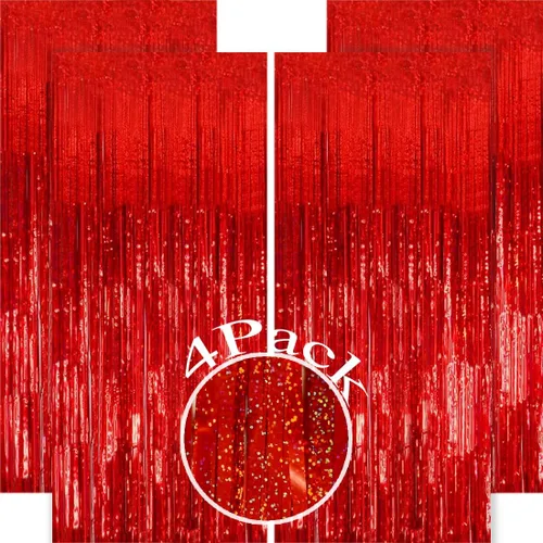 Miniatura 14 de Paquete de 4 cortinas de flecos plateados de 12.8 x 8.2 pies, cortinas de flecos de oropel metálico brillante, cortina de fondo de oropel plateado