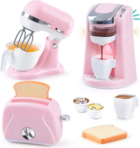 Juguetes de electrodomésticos de cocina de PLAY - Juego de accesorios de cocina para niños, juguetes de juego de simulación con cafetera,