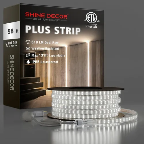 Miniatura 11 de Shine Decor Tira de luces LED Plus CA 120V, cuerda brillante de doble fila conectable, ETL IP65 impermeable y resistente a la intemperie para Blanco
