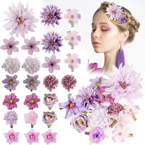 LACGO 24 pinzas para el pelo con flores, broches florales para mujeres y niñas, bodas, Navidad, Año Nuevo, cumpleaños, fiestas bohemias, aniversario