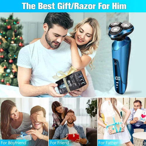 Miniatura 7 de Maquinilla de afeitar eléctrica para hombres, afeitadora 3 en 1 con cuchillas flotantes para pelo de nariz y patillas, cuchillas de repuesto
