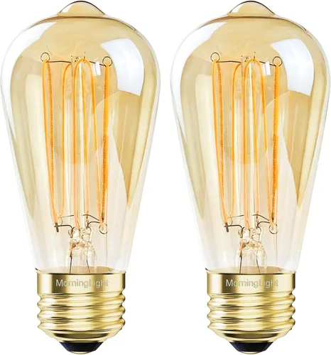 Paquete de 2 bombillas LED Edison E26 vintage equivalentes a 60 W, bombillas vintage regulables ámbar cálidas 2200 K, ST58 bombillas LED decorativas