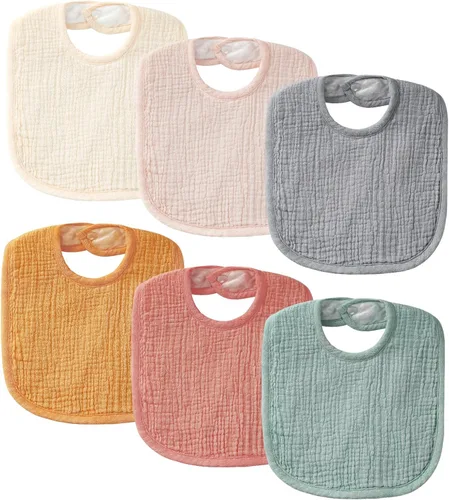 POIKSHARK Paquete de 6 baberos de muselina unisex para niños y niñas, baberos de algodón, baberos de babeo y dentición para bebés Neutro