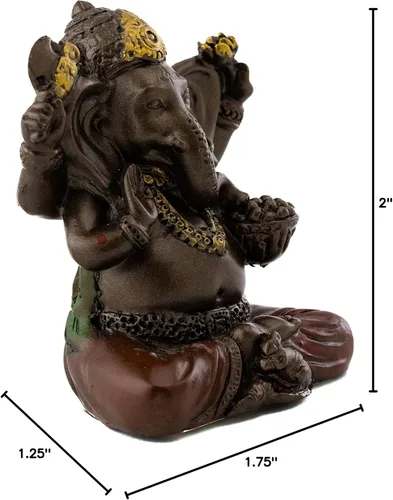 Miniatura 6 de Elefante hindú miniatura 2 pulgadas, Ganesh, dios del éxito Buena protección Polvo de bronce mezclado con resina – acabado de bronce con acentos
