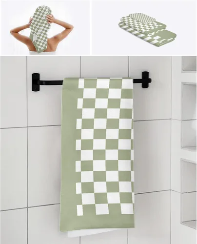 Miniatura 7 de Sage Green Plaid Bath Towels for Bathroom Set - Luxury Towels Gifts for Women,Quick Dry Beach Kitchen Hand Hair Face Yoga Workout Gym Towel and Dish