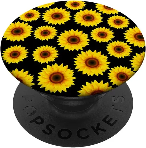 Miniatura 6 de Decoración de girasol amarillo sol flor fondo negro Girasol PopSockets MagSafe PopGrip para iPhone