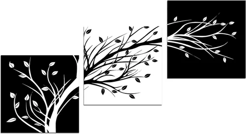 Miniatura 8 de Wieco Art - Hojas enmarcadas modernas de 3 paneles, arte de flores en lienzo, impresiones en negro y blanco, árboles florales abstractos, pinturas