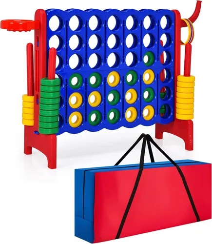 Miniatura 11 de COSTWAY Juego gigante gigante de 4 en puntuación con bolsa de transporte, juego de 2.5 pies para interiores y exteriores con aro de baloncesto