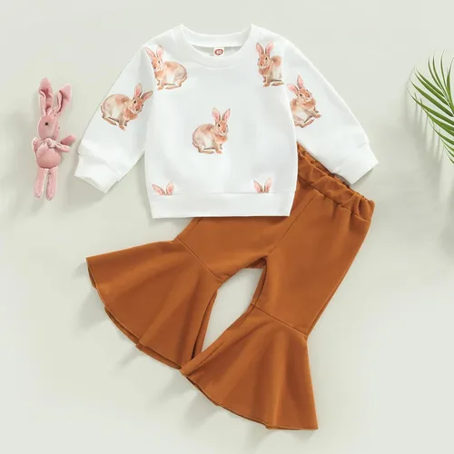 Miniatura 23 de Kaipiclos Ropa occidental para bebé niña, con lindo estampado con volantes, manga larga, pantalones para otoño e invierno, trajes de vaquera
