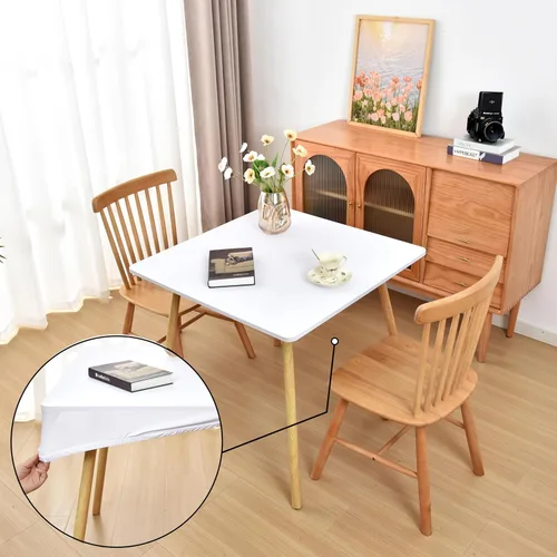 Mantel ajustado blanco con elástico para mesas plegables de 48x48 pulgadas, manteles lavables y elásticos de elastano para mesas de cartas, manteles