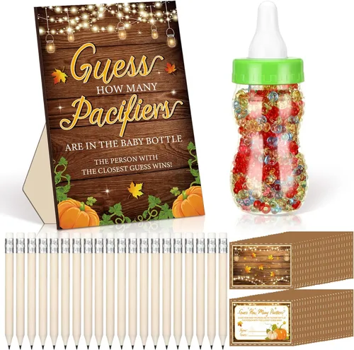 Miniatura 16 de Syhood Greenery Baby Shower Games Guess How Many Pacifiers Sage Game Signal, 50 pequeños juegos de adivinanzas, 20 lápices HB, botella de leche
