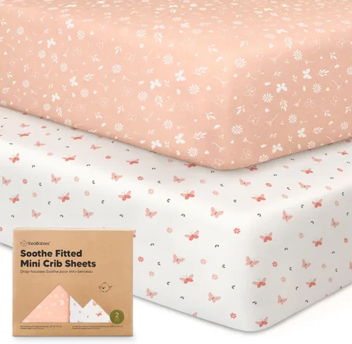 Miniatura 16 de 2 paquetes de sábanas ajustadas para mini cuna - 38x26 sábanas Pack N Play para colchón Pack and Play, algodón orgánico, ropa de cama transpirable
