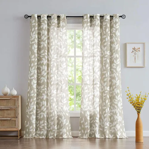 Miniatura 36 de Treatmentex Cortinas blancas y grises para dormitorio de 84 pulgadas de largo, cortinas semitransparentes con estampado de hojas para ventanas