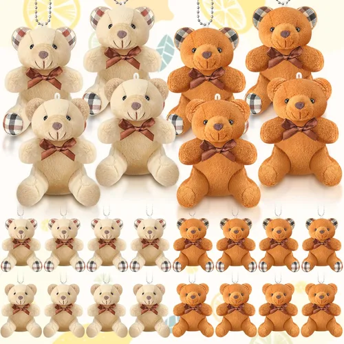 HyDren 24 piezas de oso de peluche mini de 4 pulgadas, oso pequeño suave y pequeño a granel, llavero de animal de peluche para decoración de fiesta
