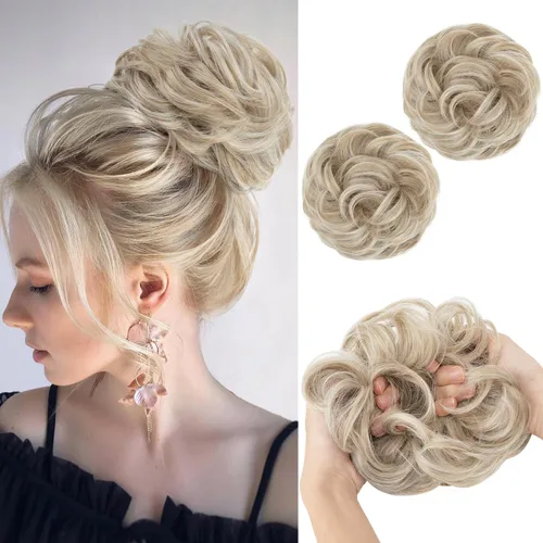 Miniatura 42 de SARLA 2 piezas de cabello desordenado color burdeos, onduladas, rizadas, sintéticas, coleteros falsos, extensiones de cola de caballo para mujeres