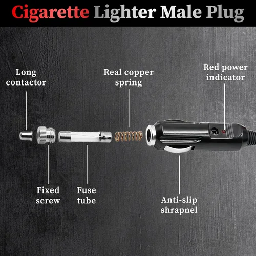 Miniatura 3 de Enchufe de encendedor de cigarrillos resistente de 12 AWG, cable adaptador de enchufe macho de encendedor de cigarrillos de 10 pies con luces LED