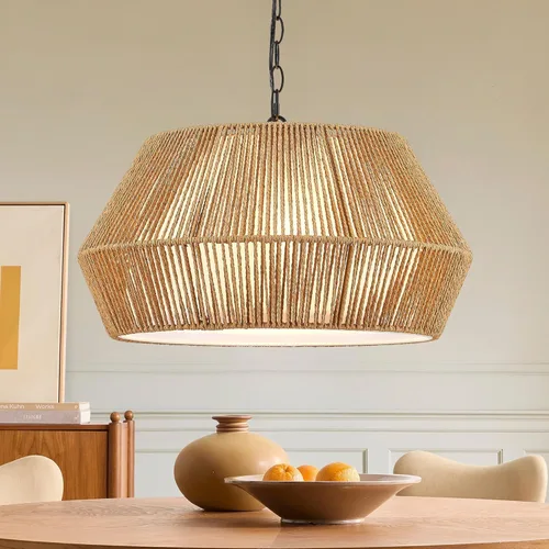 Miniatura 14 de ELYONA Lámparas colgantes tejidas modernas boho lámpara colgante con pantalla de canasta de ratán tejida a mano de 12", luminarias colgantes