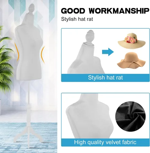 Miniatura 6 de BLKMTY Maniquí femenino con forma de torso para costura, maniquí de costura, altura del cuerpo, modelo de vestido de ropa ajustable con base