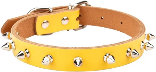 Miniatura 8 de Collar de cuero vacuno genuino ajustable para gatos y cachorros de perro, A-ROJO