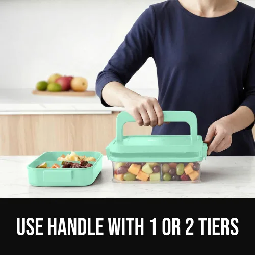 Miniatura 7 de GORILLA GRIP Lonchera Bento a prueba de fugas sin BPA para mujeres, hombres, niños, estilo de 2 niveles, con asa fácil de transportar, apta