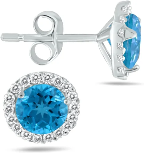 Miniatura 5 de Aretes de tuerca de diamantes naturales y piedras preciosas genuinas de 0.197 in en oro blanco de 14 quilates