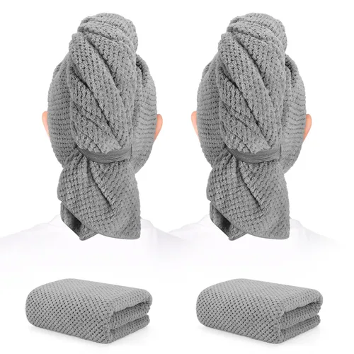Miniatura 12 de Paquete de 2 toallas de microfibra para el cabello - 41 x 24 pulgadas, súper suaves, absorbentes, de secado rápido sin encrespamiento, envoltorio