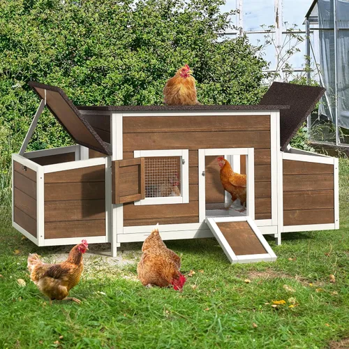 Miniatura 2 de YITAHOME Gallinero grande de madera para gallineros, corral de pollo al aire libre con 2 cajas de anidación, jaula de aves de corral, jaula