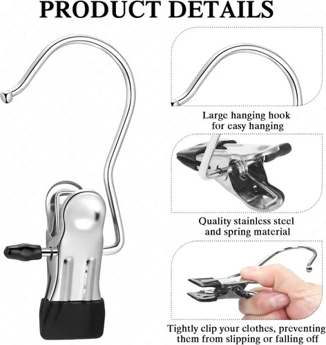 Miniatura 3 de 150 Piezas Ganchos Colgadores para Botas Clips Ganchos para Lavandería Colgadores de Acero Inoxidable Pinzas para Ropa Colgadores Portátiles