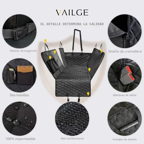 Miniatura 6 de Vailge Funda de asiento de automóvil para perro, 100% impermeable, funda para asiento trasero para perros con ventana de malla, evita arañazos, Negro