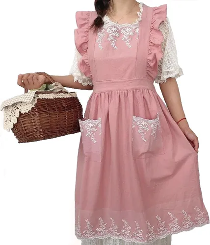 Miniatura 13 de Vibsion Delantal vintage con volantes para mujer, delantales de cocina de jardín con espalda cruzada Azul