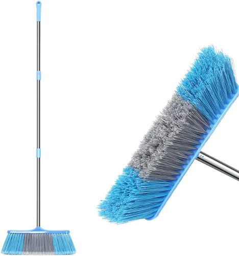 Miniatura 8 de Escoba de empuje con mango largo, cepillo de piso de cerdas suaves de 51.6 pulgadas, escoba de 12.2 pulgadas de ancho para limpiar baño, cocina