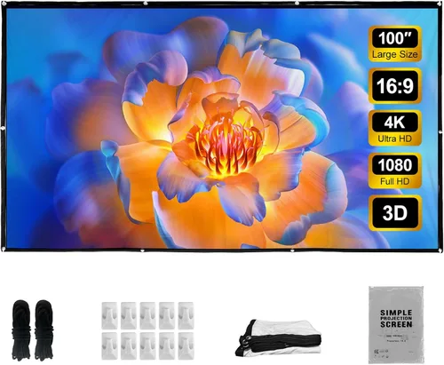LIHONG Pantalla de proyector 4K, 16:9 HD plegable, portátil, de doble cara, pantallas de proyección antiarrugas para uso en interiores y exteriores,