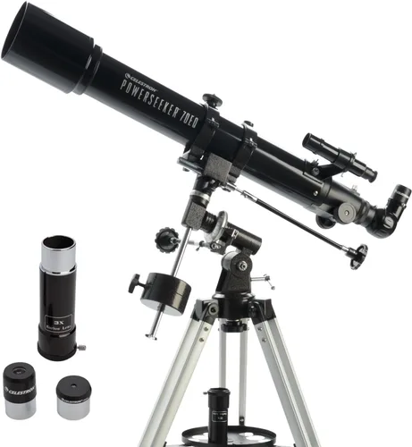 Celestron - Telescopio PowerSeeker 70EQ - Telescopio ecuatorial alemán manual para principiantes - Compacto y portátil - Paquete de software de