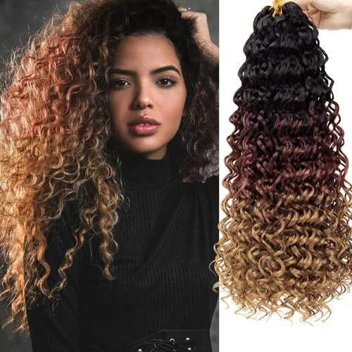 Miniatura 43 de GoGo Curl Crochet Hair 18 pulgadas onda de agua pelo sintético bohemio ganchillo trenzado jengibre onda profunda extensiones de cabello trenzado